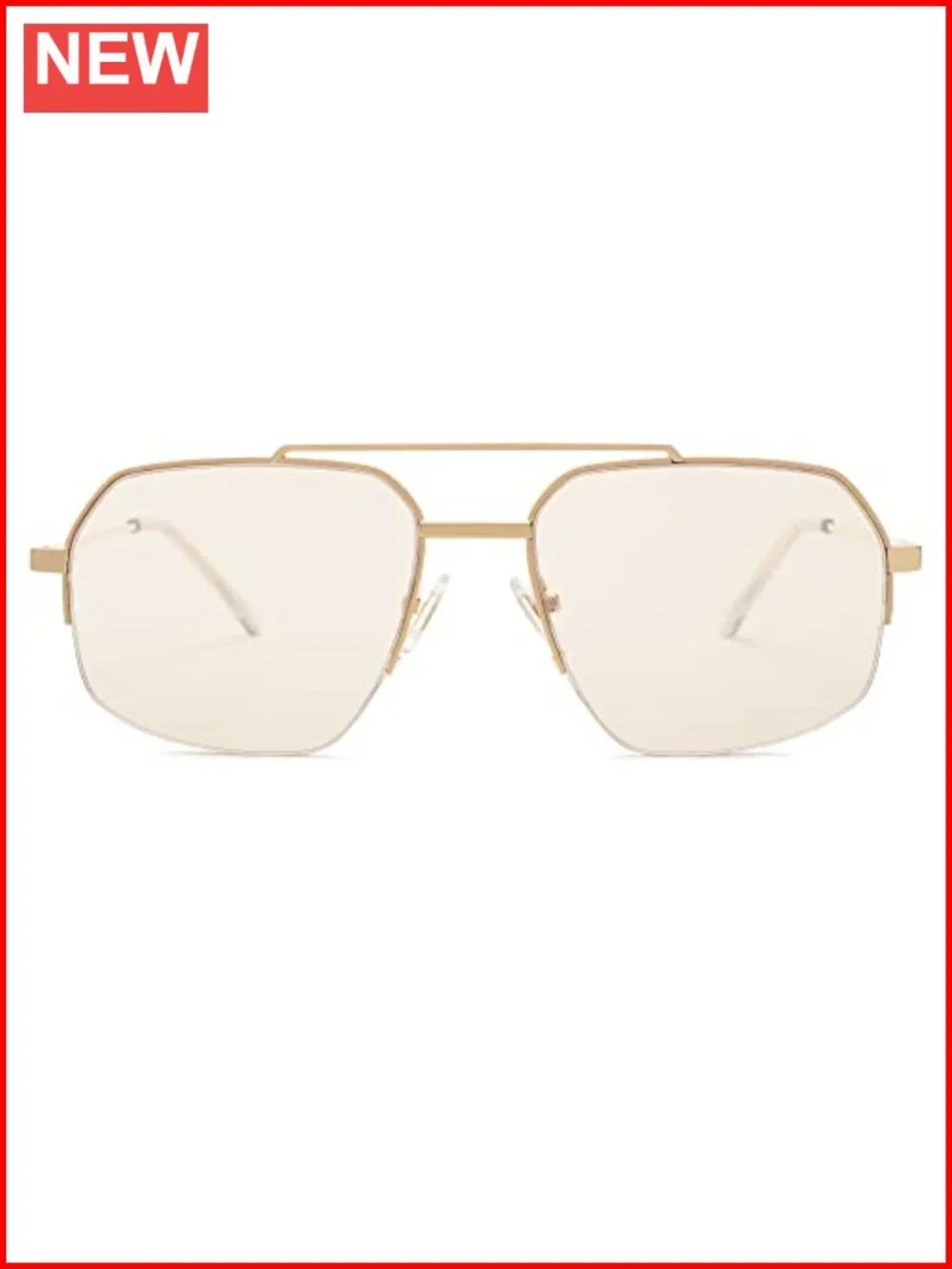 Trendy Aviator Sunglasses Double Bridge Semi-Rimless Metal Frame UV Protection